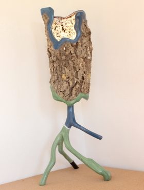 lamp Totem cork trunk blue green oxide
