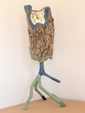 candeeiro Totem tronco de cortiça óxido verde e azul