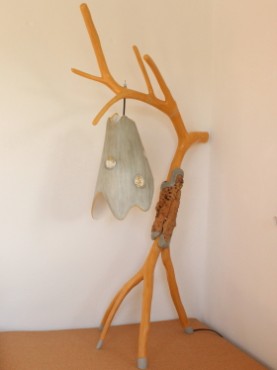 lamp dahu yellow ocher JCL ocher olive tree shade with stained glass and cork