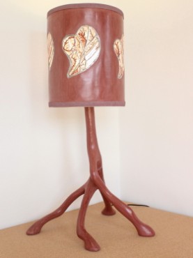 lamp heart red with cylinder lampshade and stained glass