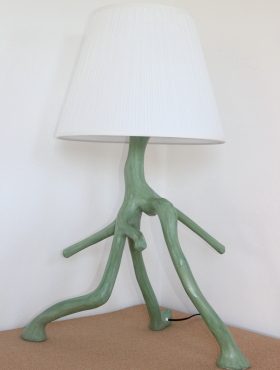 lamp tripod green with white lampshade