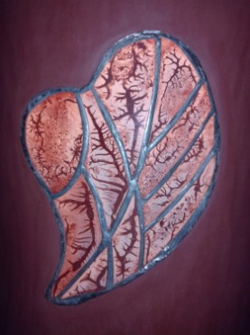 zoom vitraux de la lampe pieuvre ocre rouge de malaga avec abat jour cylindre