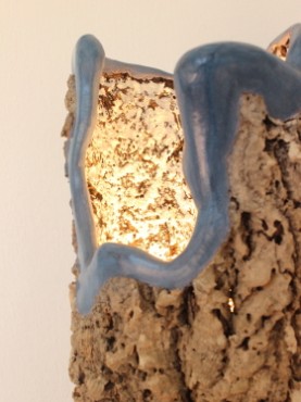 Zoom4 lamp Totem cork trunk blue green oxide