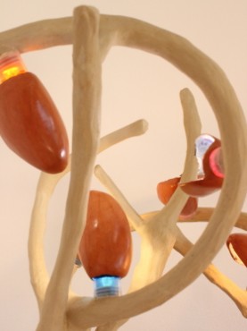 Zoom5 Lamp Silva with mussels lamps covered orange 960 ocher stucco on lime hemp base with little cork trunk