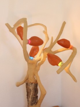 Zoom7 Lamp Silva with mussels lamps covered orange 960 ocher stucco on lime hemp base with little cork trunk