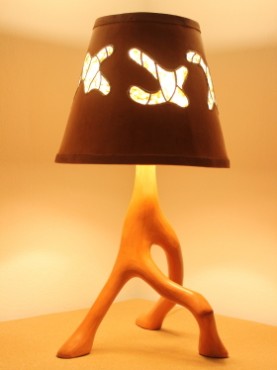 lamp on Mars orange ocher 960 with conical lampshade tadelakt stained glass