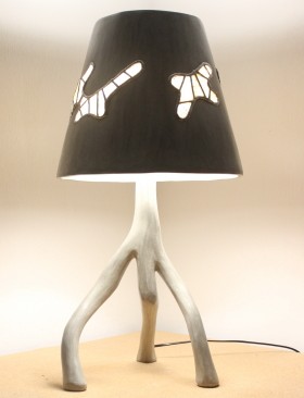 lamp gri gri 2 with conical lampshade with stained glass with beach sand the all in lime stucco ocher shadow olive