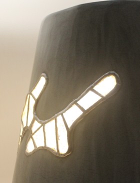 lamp gri gri 2 with conical lampshade with stained glass with beach sand the all in lime stucco ocher shadow olive