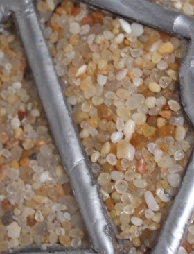 lamp gri gri 2 with conical lampshade with stained glass with beach sand the all in lime stucco ocher shadow olive