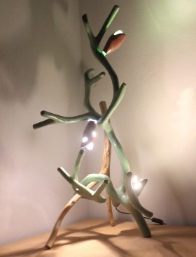 lampe ramus branche olivier branche stuc chaux oxyde chrome vert et ocre ombre olivier 3 spots lumineux stuc chaux ocre rouge malaga nacré