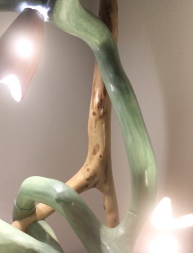 lampe ramus branche olivier branche stuc chaux oxyde chrome vert et ocre ombre olivier 3 spots lumineux stuc chaux ocre rouge malaga nacré