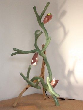 lampe ramus branche olivier branche stuc chaux oxyde chrome vert et ocre ombre olivier 3 spots lumineux stuc chaux ocre rouge malaga nacré