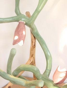 lampe ramus branche olivier branche stuc chaux oxyde chrome vert et ocre ombre olivier 3 spots lumineux stuc chaux ocre rouge malaga nacré