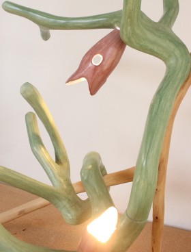 lampe ramus branche olivier branche stuc chaux oxyde chrome vert et ocre ombre olivier 3 spots lumineux stuc chaux ocre rouge malaga nacré