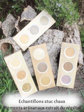 échantillons stuc à la chaux coloré avec pigment laque végétal organique artisanal fait maison